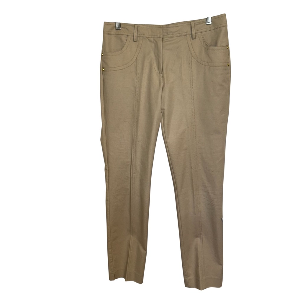 CACHE‎ Tan Gold Accent Front Pockets Straight Leg Pants EUC Size 4